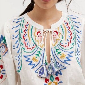 Anthropologie Forever That Girl Embroidered Tie Front Blouse